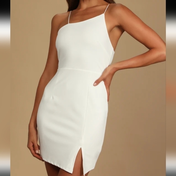 Lulu's Party for Two ivory white asymmetrical bodycon sleeveless mini dress - Picture 4 of 12